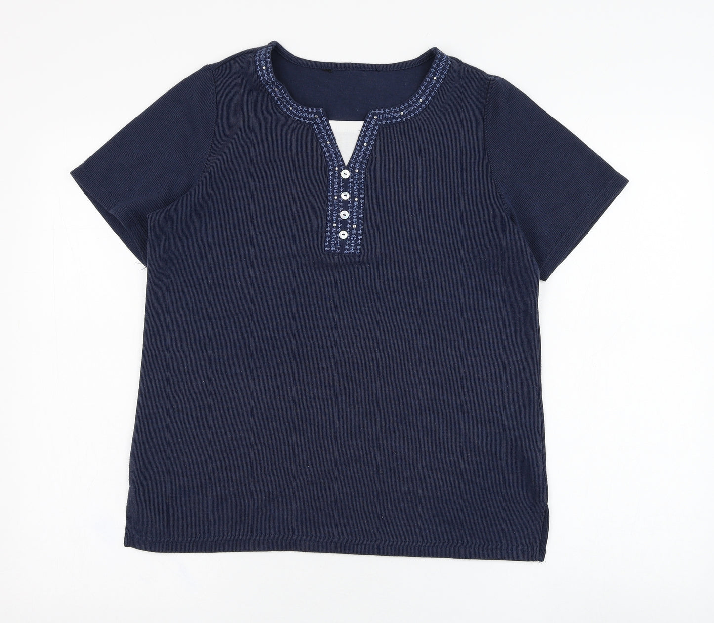 Preworn Womens Blue  Polyester Basic T-Shirt Size S V-Neck