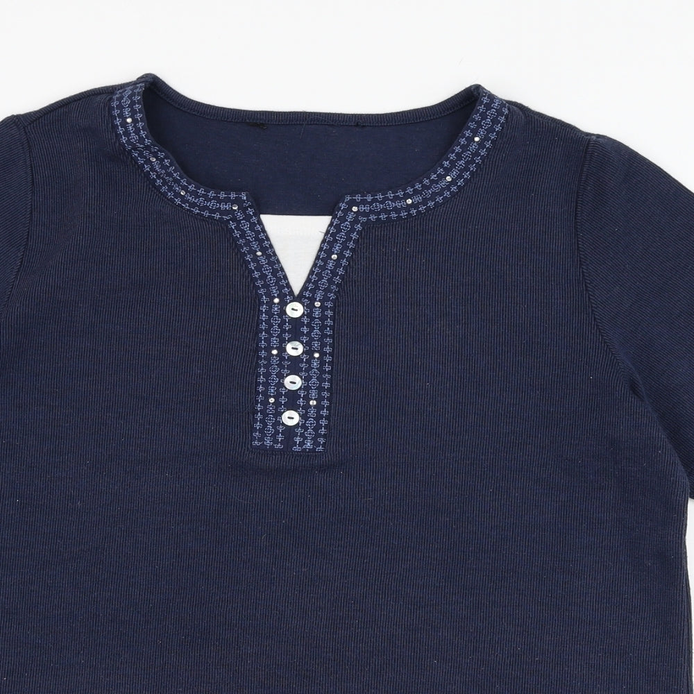 Preworn Womens Blue  Polyester Basic T-Shirt Size S V-Neck