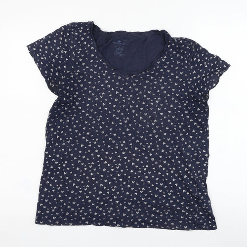TOM TAILOR Womens Blue  Cotton Basic T-Shirt Size L Round Neck - Heart