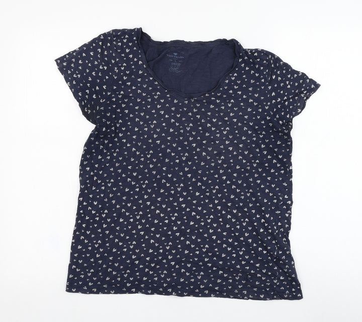 TOM TAILOR Womens Blue  Cotton Basic T-Shirt Size L Round Neck - Heart