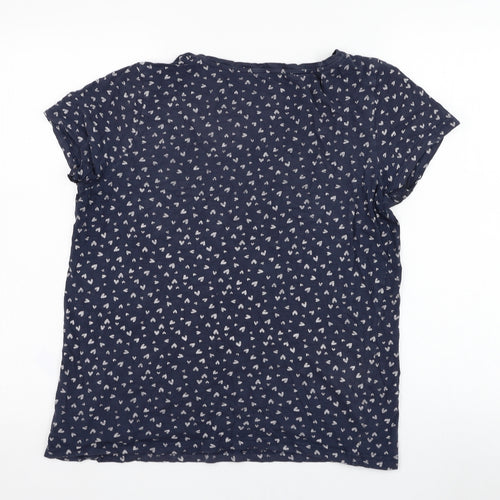TOM TAILOR Womens Blue  Cotton Basic T-Shirt Size L Round Neck - Heart