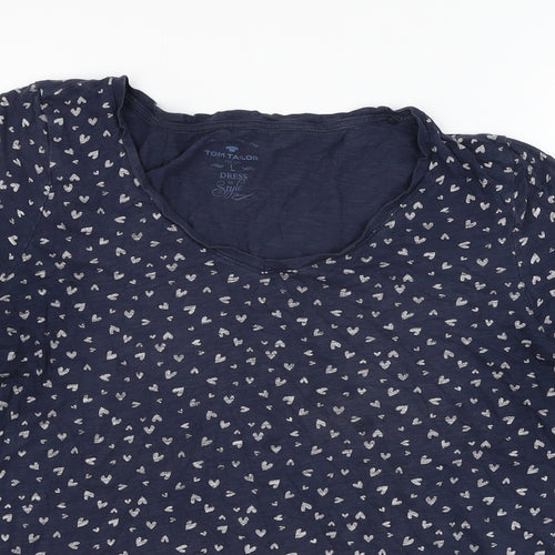 TOM TAILOR Womens Blue  Cotton Basic T-Shirt Size L Round Neck - Heart