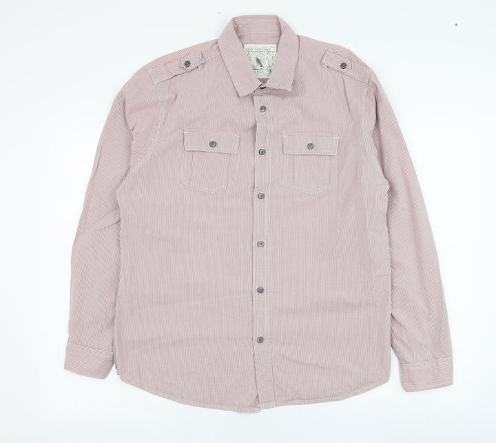Red Herring Mens Red Check Cotton  Button-Up Size L Collared Button