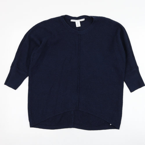 Max Studio Womens Blue Round Neck  Cotton Pullover Jumper Size S