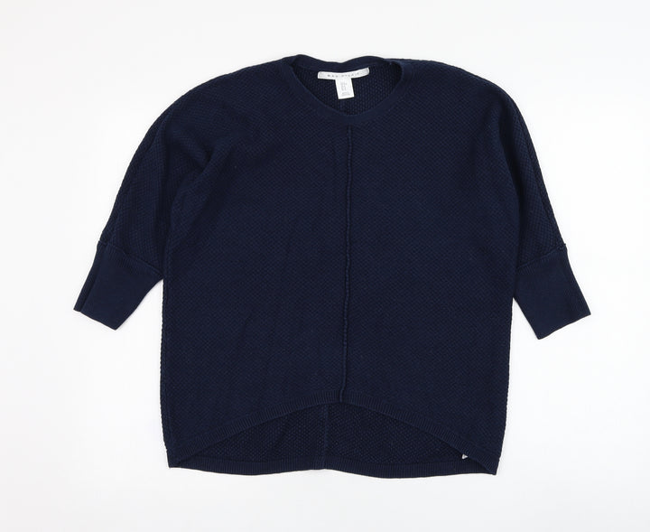 Max Studio Womens Blue Round Neck Cotton Pullover Jumper Size S