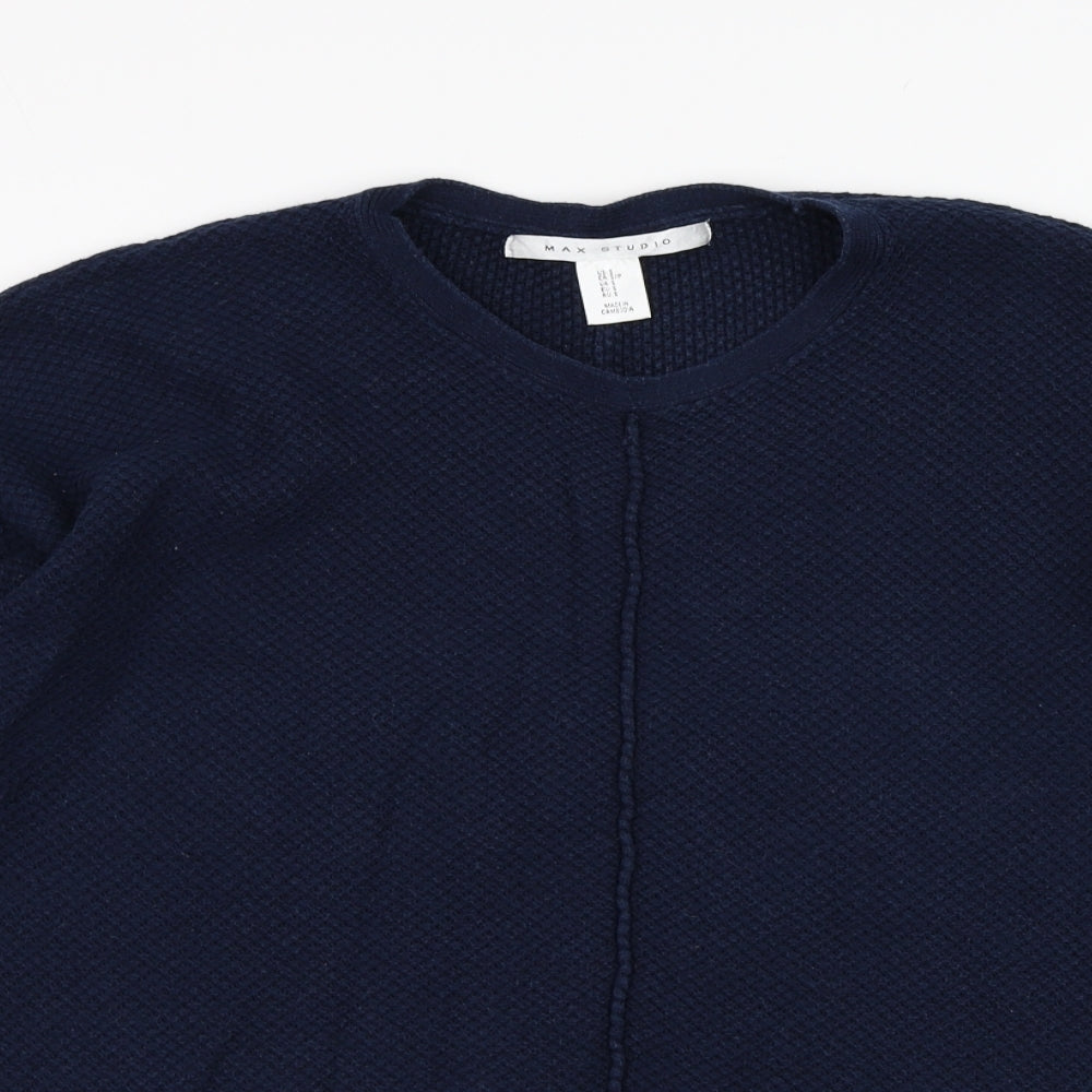Max Studio Womens Blue Round Neck  Cotton Pullover Jumper Size S