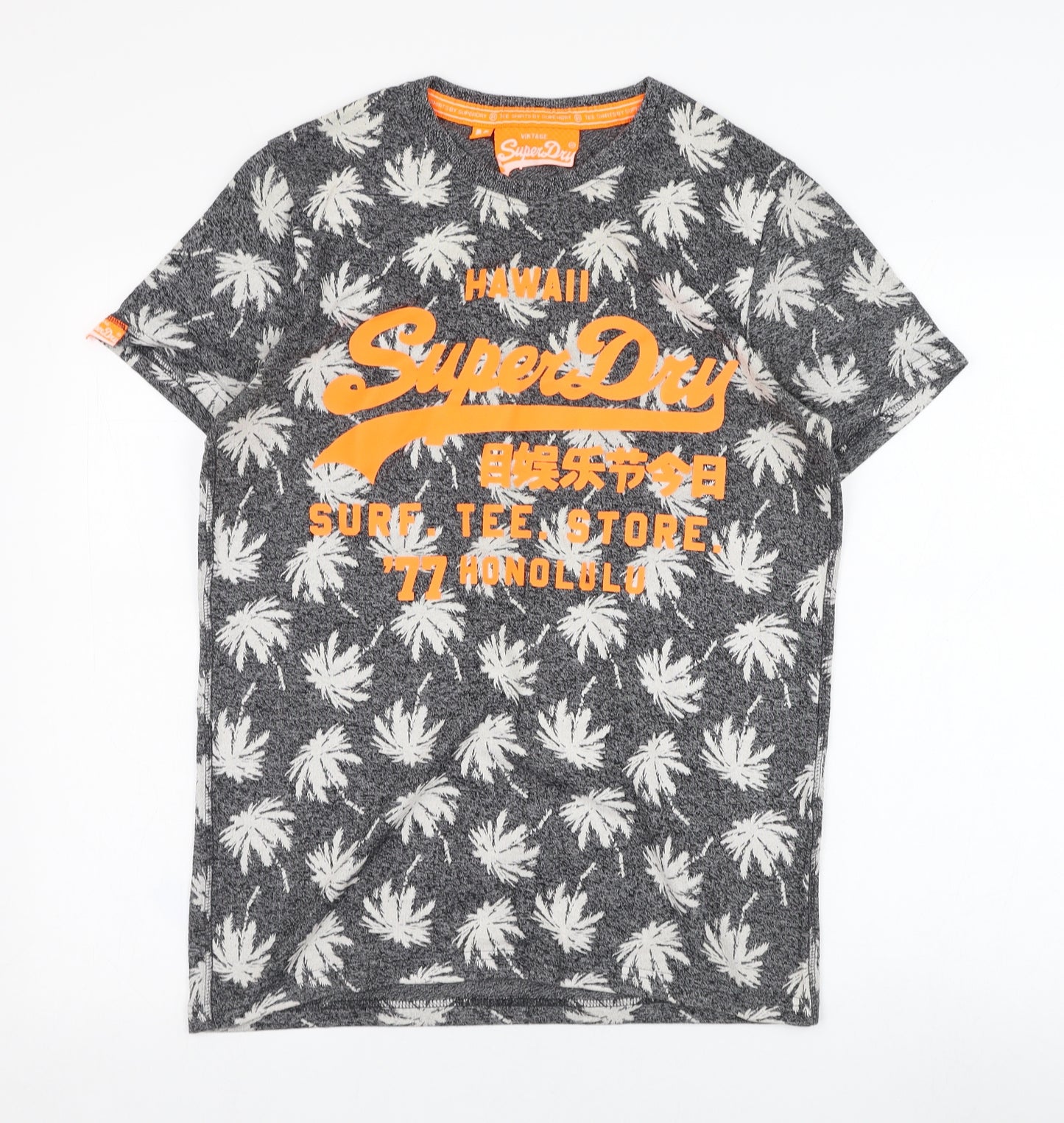 Superdry Mens Grey Floral Cotton  T-Shirt Size M Round Neck