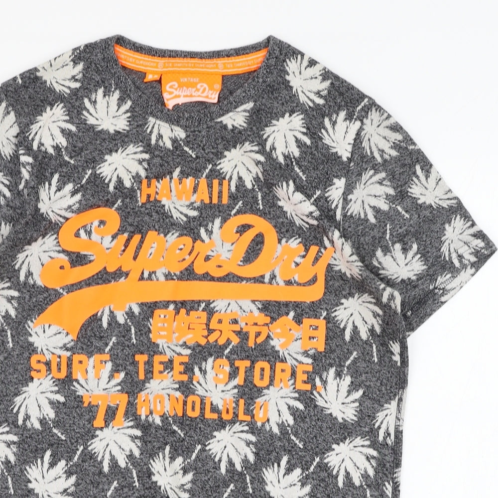 Superdry Mens Grey Floral Cotton  T-Shirt Size M Round Neck