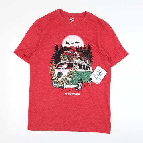 F&F Mens Red  Polyester  T-Shirt Size S Round Neck  - Volkswagen Camper Van, Christmas