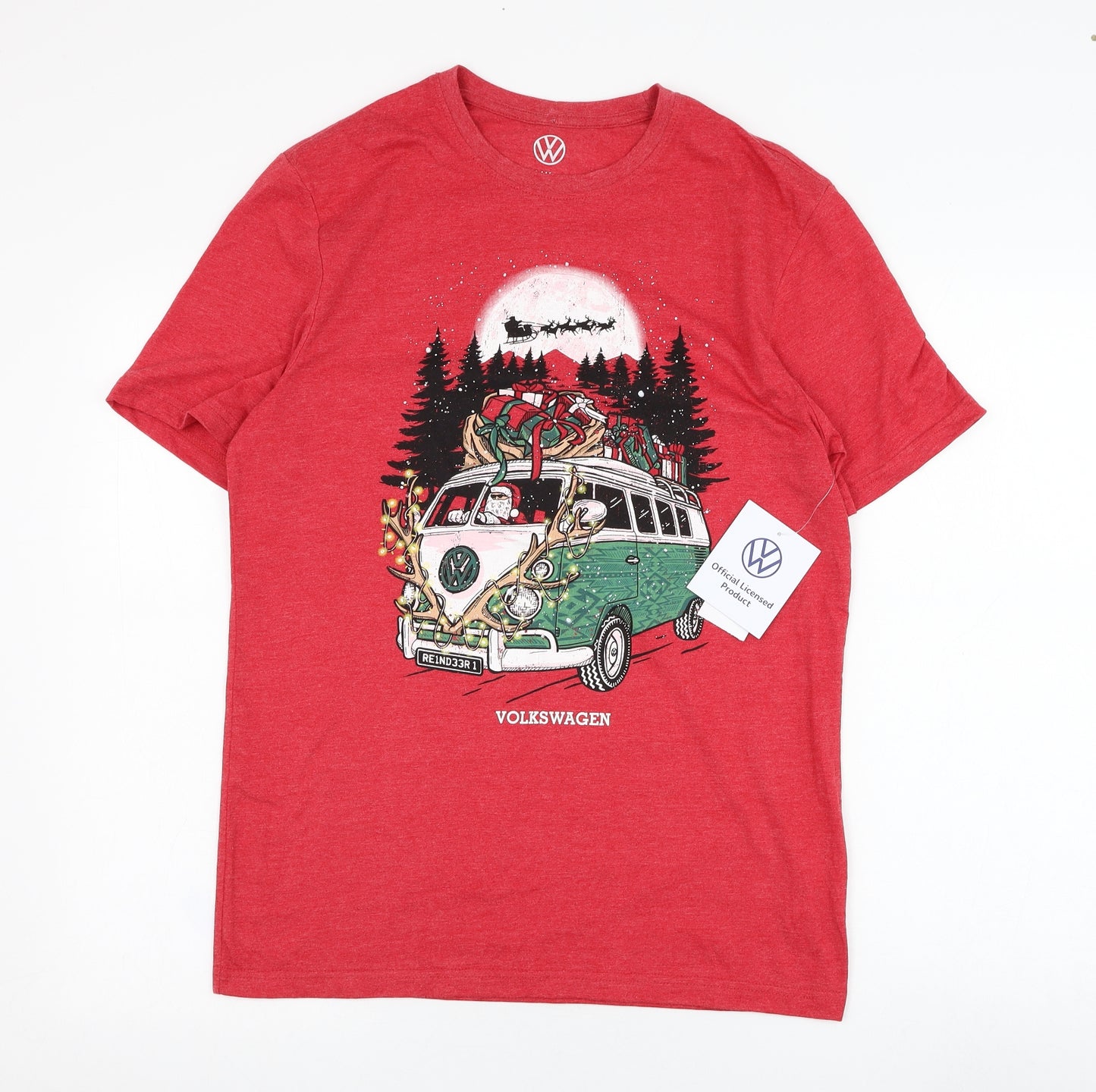 F&F Mens Red  Polyester  T-Shirt Size S Round Neck  - Volkswagen Camper Van, Christmas