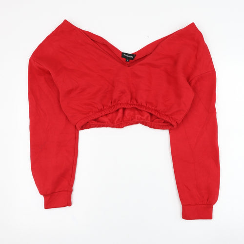 PRETTYLITTLETHING Womens Red  Polyester Pullover Sweatshirt Size S  Pullover - Cropped