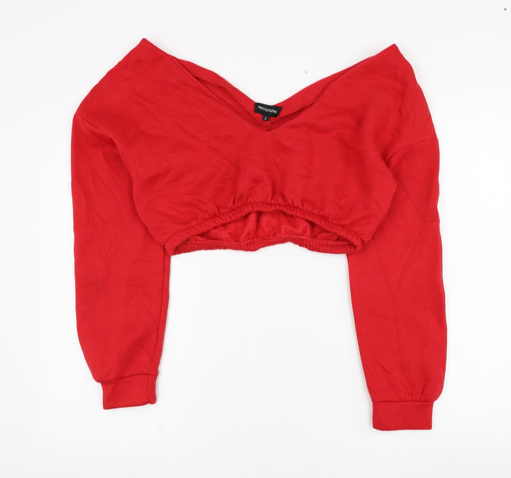 PRETTYLITTLETHING Womens Red  Polyester Pullover Sweatshirt Size S  Pullover - Cropped