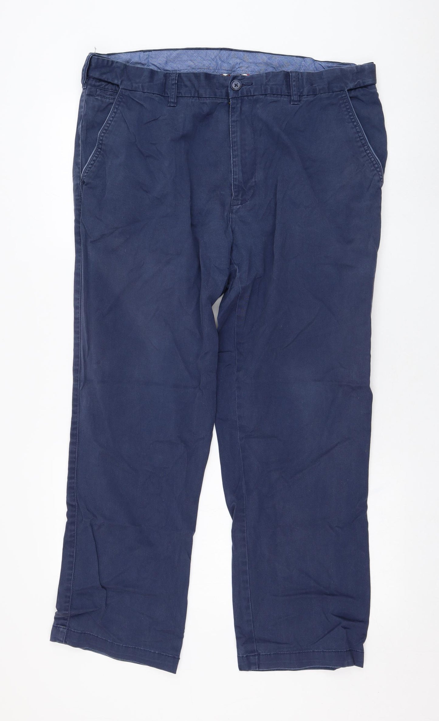 Dunnes Stores Mens Blue  Cotton Chino Trousers Size 38 in L27 in Regular Zip