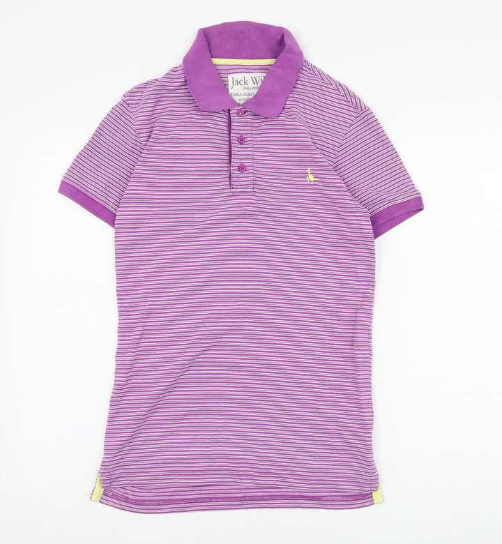 Jack Wills Mens Purple Striped Cotton Polo Size XS Collared Pullover