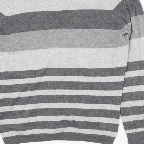 BHS Womens Grey V-Neck Striped Viscose Cardigan Jumper Size 14