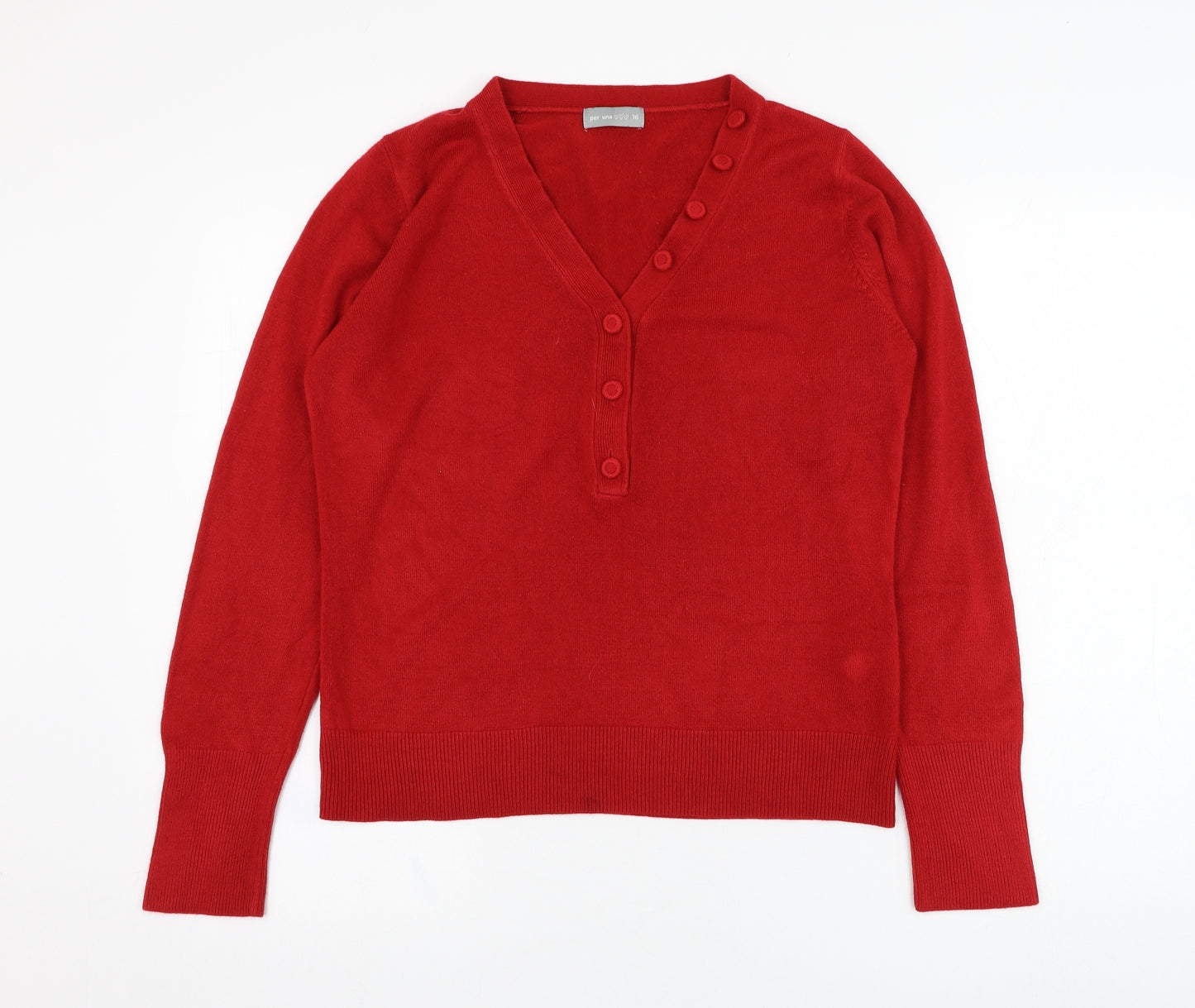 Marks and Spencer Womens Red V-Neck  Polyester Pullover Jumper Size 16
