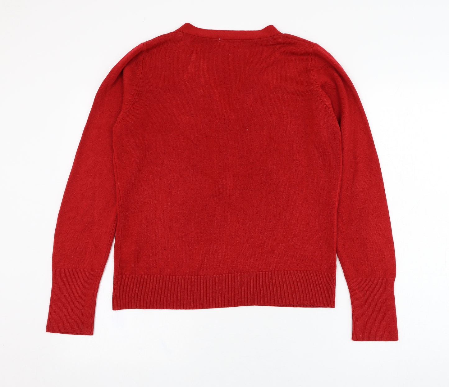 Marks and Spencer Womens Red V-Neck  Polyester Pullover Jumper Size 16