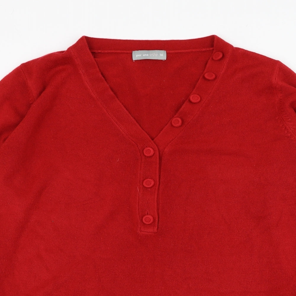 Marks and Spencer Womens Red V-Neck  Polyester Pullover Jumper Size 16