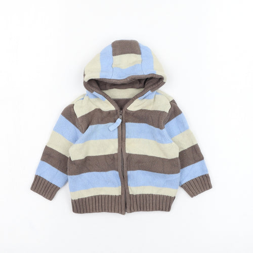 Mothercare Boys Brown Striped Cotton Full Zip Jumper Size 3-6 Months  Zip