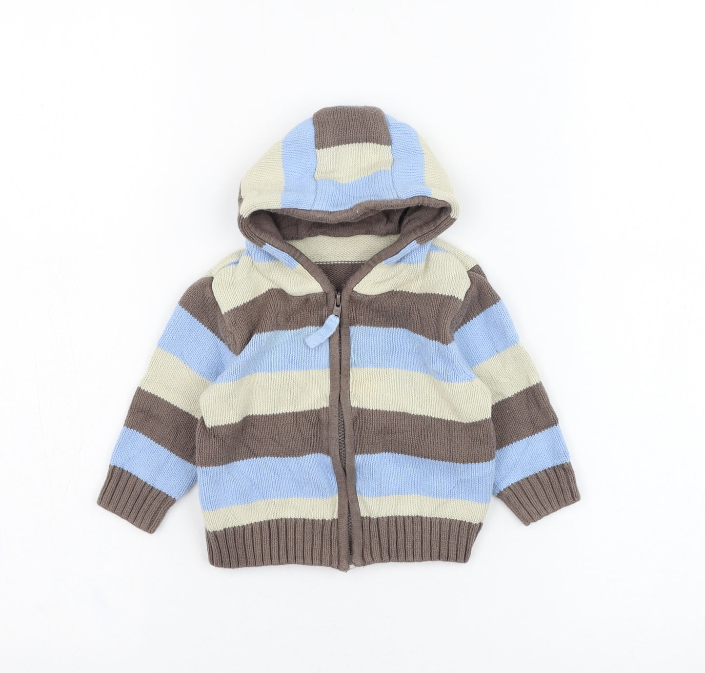 Mothercare Boys Brown Striped Cotton Full Zip Jumper Size 3-6 Months  Zip