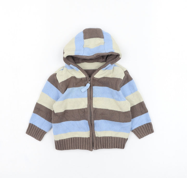 Mothercare Boys Brown Striped Cotton Full Zip Jumper Size 3-6 Months Zip
