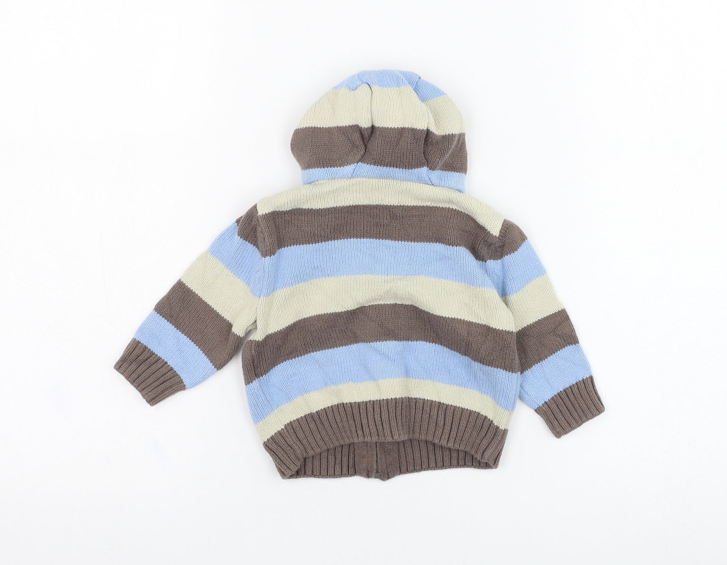 Mothercare Boys Brown Striped Cotton Full Zip Jumper Size 3-6 Months  Zip