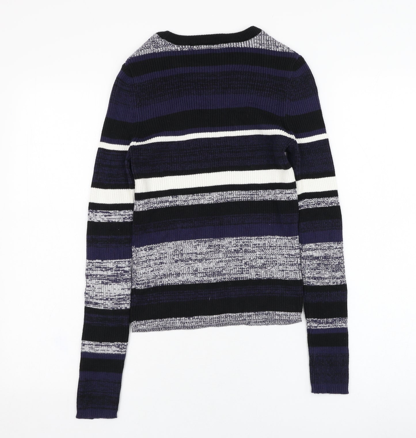 New Look Womens Blue Round Neck Striped Cotton Pullover Jumper Size 10