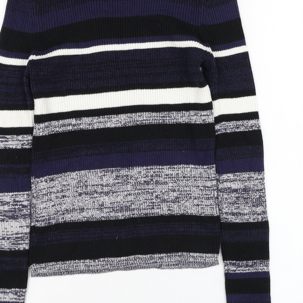New Look Womens Blue Round Neck Striped Cotton Pullover Jumper Size 10