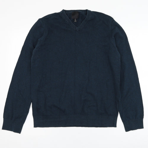 H&M Mens Green V-Neck  Cotton Pullover Jumper Size M