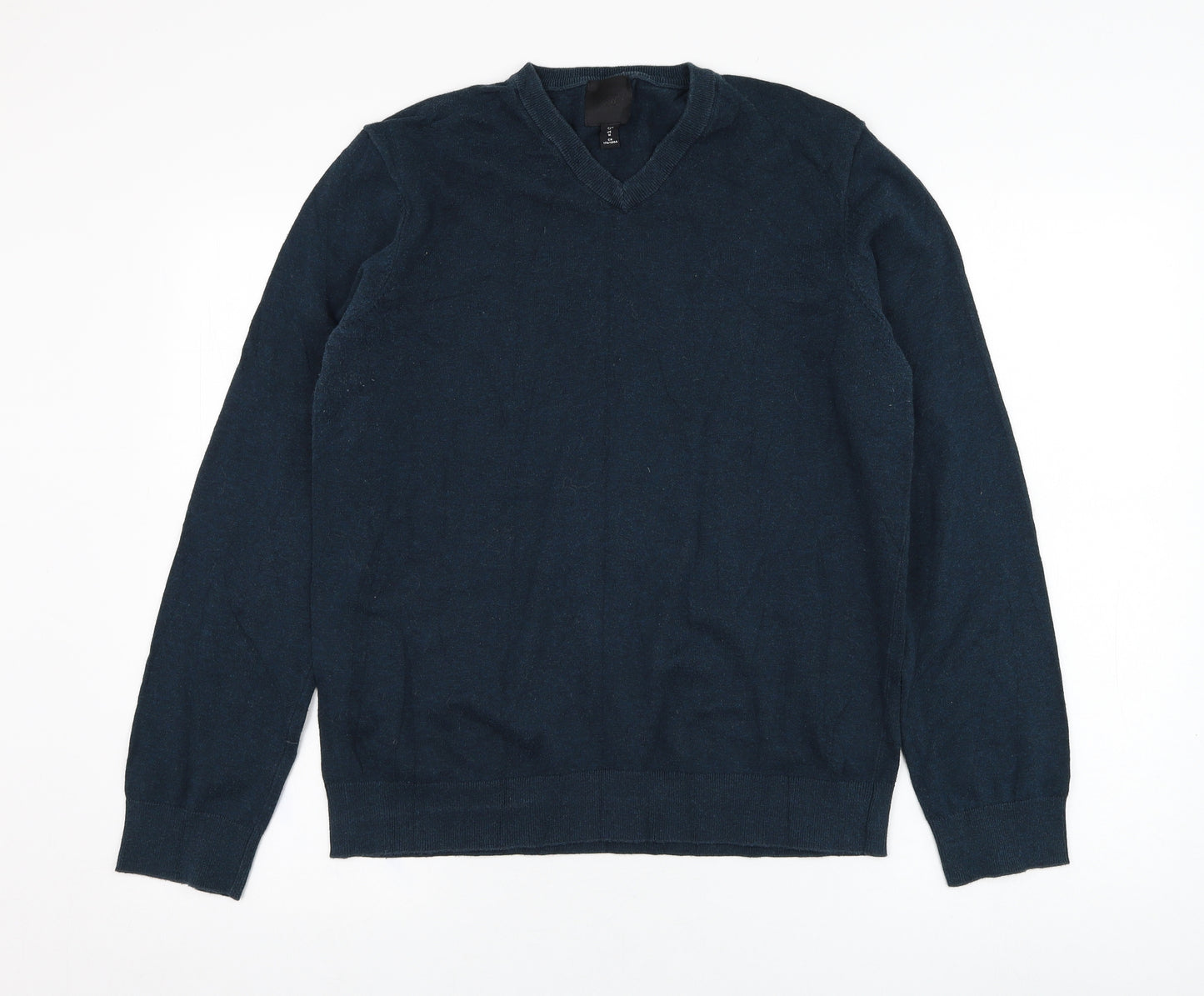 H&M Mens Green V-Neck  Cotton Pullover Jumper Size M