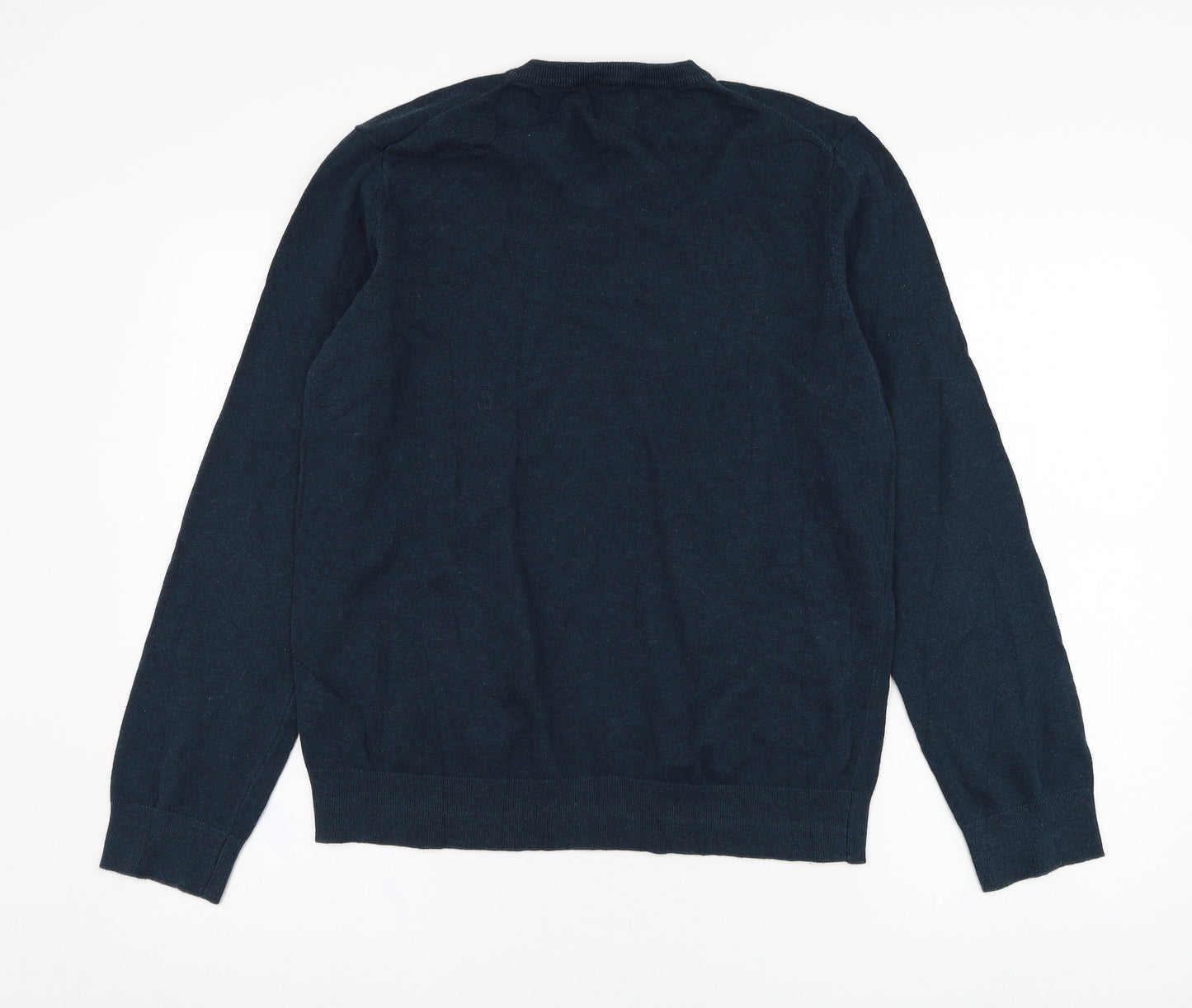 H&M Mens Green V-Neck  Cotton Pullover Jumper Size M