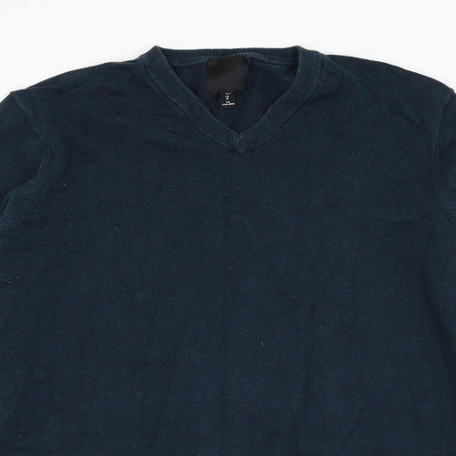 H&M Mens Green V-Neck  Cotton Pullover Jumper Size M