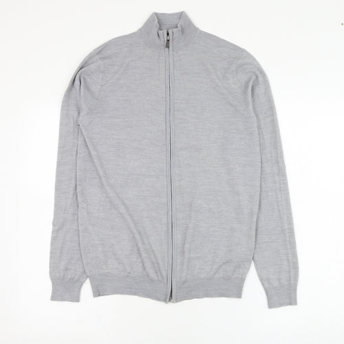 The Savile Row Mens Grey  Wool Full Zip Sweatshirt Size S