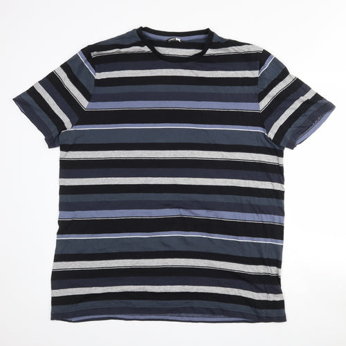 Pep & Co Girls Blue Striped Cotton Basic T-Shirt Size 4XL Crew Neck