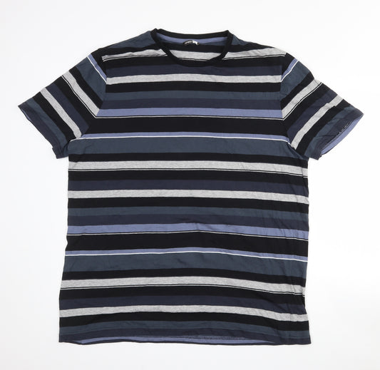 Front view of Pep&Co girls’ blue striped cotton basic t-shirt, size 4XL, crew neck