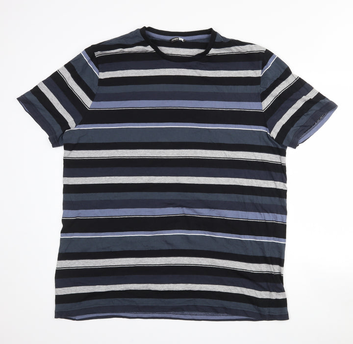 Pep & Co Girls Blue Striped Cotton Basic T-Shirt Size 4XL Crew Neck