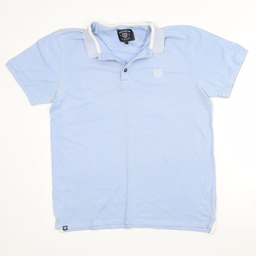 Kensington Mens Blue  Cotton  Polo Size L Collared Button