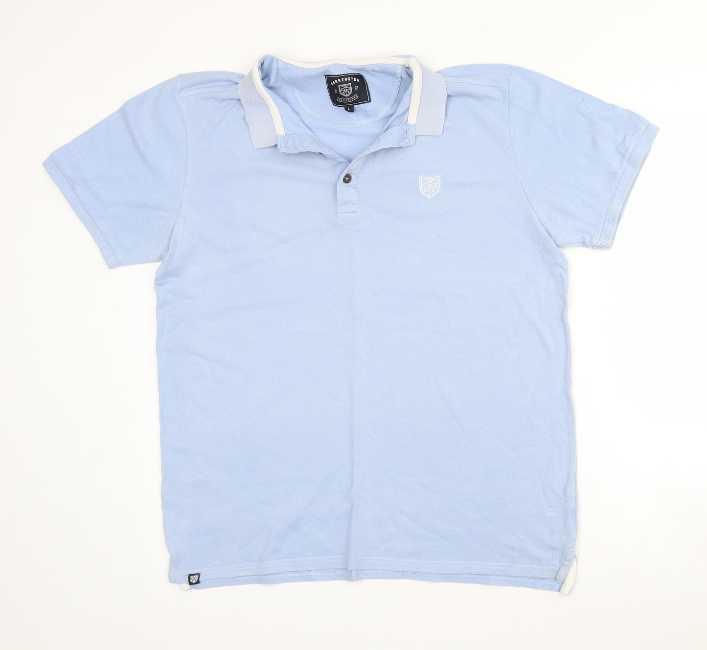 Kensington Mens Blue  Cotton  Polo Size L Collared Button