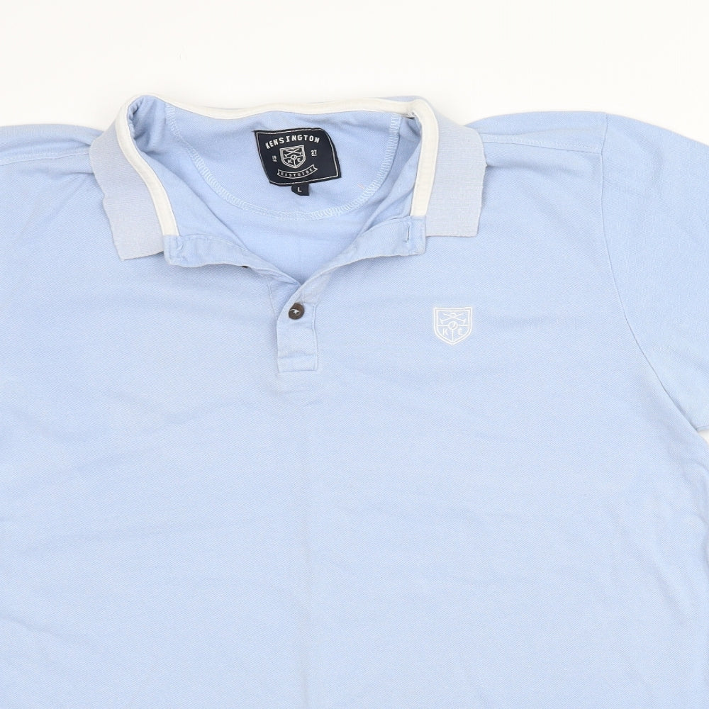 Kensington Mens Blue  Cotton  Polo Size L Collared Button