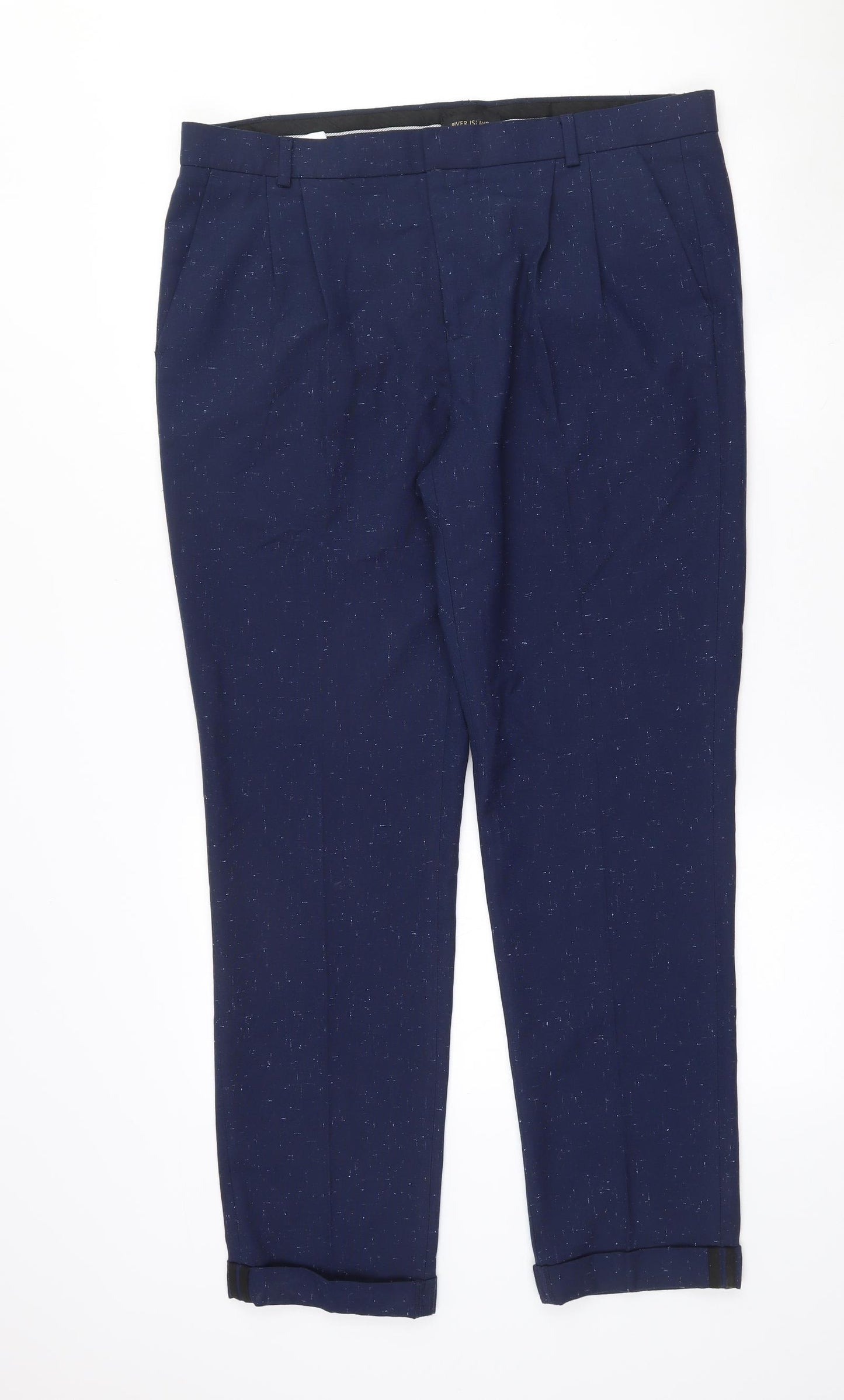 River Island Mens Blue  Polyester Dress Pants Trousers Size 36 L30 in Regular Hook & Eye