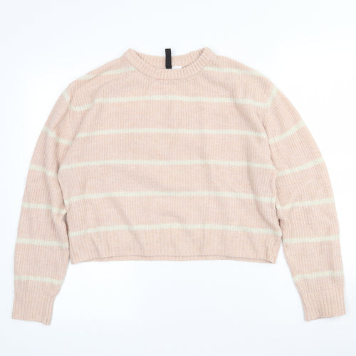 Divided Womens Pink Crew Neck Striped Acrylic Pullover Jumper Size XS   - Cropped