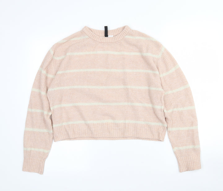 Divided Womens Pink Crew Neck Striped Acrylic Pullover Jumper Size XS   - Cropped