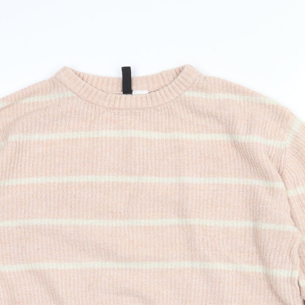 Divided Womens Pink Crew Neck Striped Acrylic Pullover Jumper Size XS   - Cropped