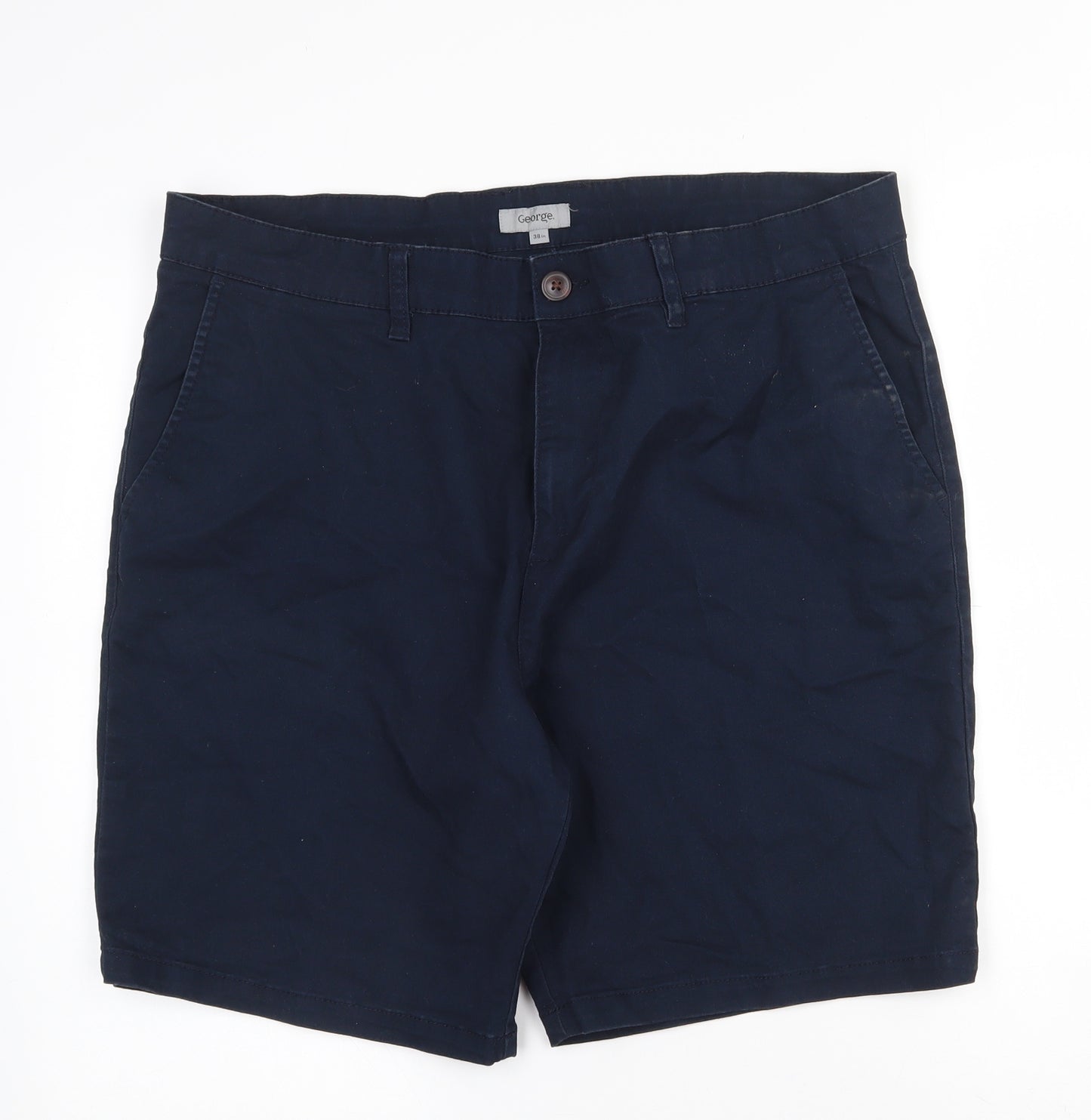 George Mens Blue  Cotton Bermuda Shorts Size 38 L8 in Regular Zip