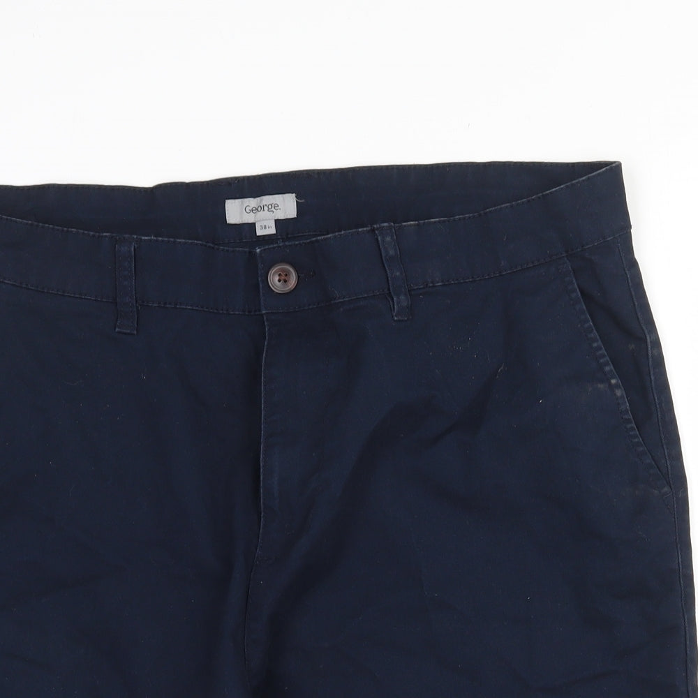 George Mens Blue  Cotton Bermuda Shorts Size 38 L8 in Regular Zip