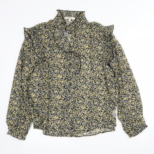 Garcia Womens Yellow Floral Polyester Basic Blouse Size L Collared - Sheer