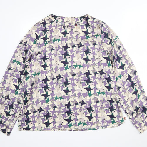 Rant & Rave Womens Purple Geometric Polyester Basic Blouse Size 14 Round Neck