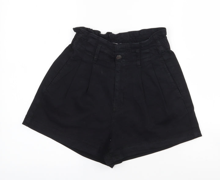 My Tina's Womens Black Cotton Paperbag Shorts Size XS L3 in Regular Zip