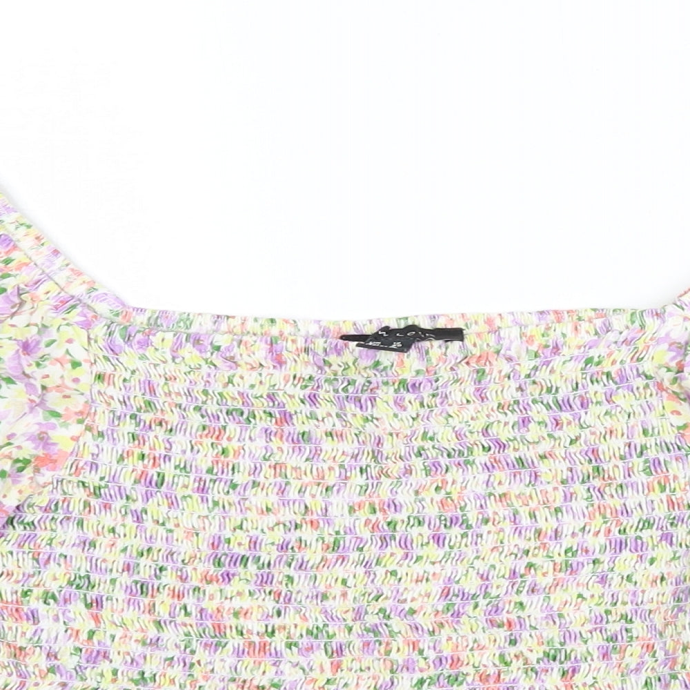 New Look Womens Multicoloured Floral Viscose Cropped T-Shirt Size 12 Square Neck