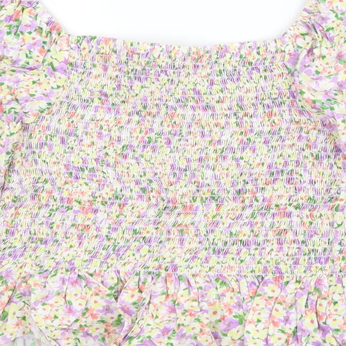 New Look Womens Multicoloured Floral Viscose Cropped T-Shirt Size 12 Square Neck